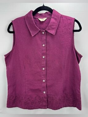 J. Jill Sleeveless Button-Front Linen Top in Magenta
